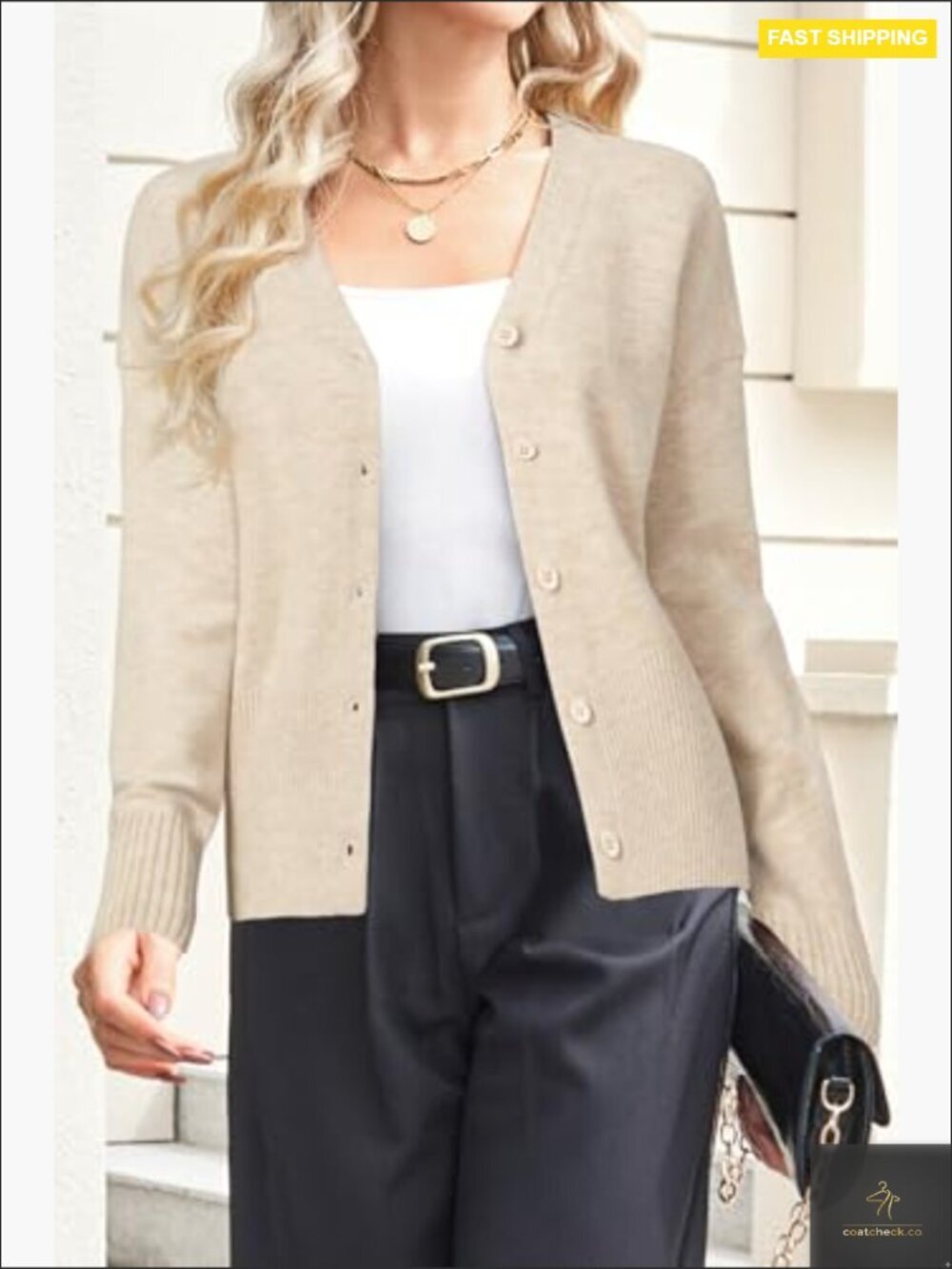 Lightweight Wool Blend Cardigan Chunky V-Neck Button Down Business Casual - Picture 4 of 6